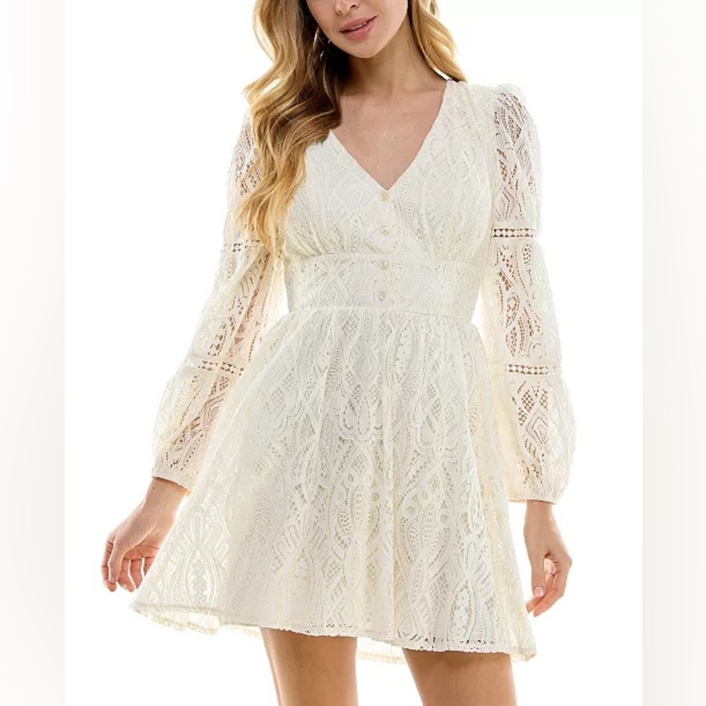 City Studio Cream Long Sleeve Lace Dress